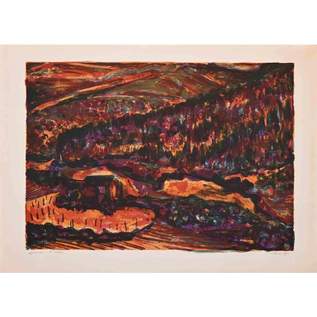 Landscape is an original lithograph realized by Claude Clero (attributed). Good condition. Proof artist, hand signed with...