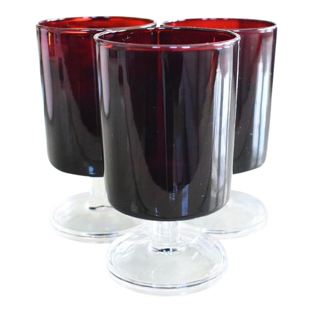 Set of 3 Red French Glass Cordial Glasses - Luminarc France For Sale