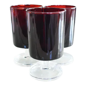 Set of 3 Red French Glass Cordial Glasses - Luminarc France