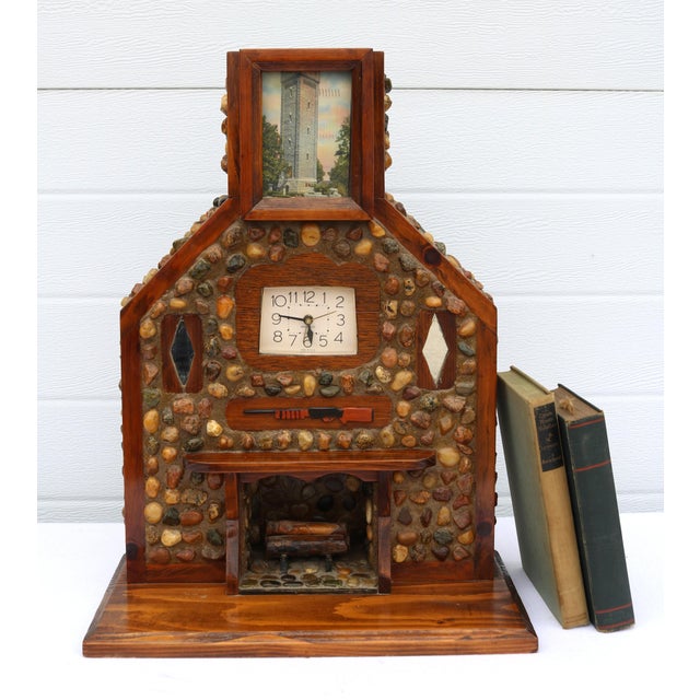 Vintage Hand Made Folk Art Rustic 'Cabin in the Woods' Mantel Clock For Sale - Image 9 of 9