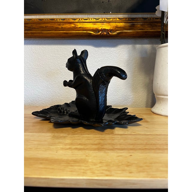 Rustic Vintage Cast Aluminum Squirrel Nutcracker With Leaf Tray | Rustic Woodland Serving Piece For Sale - Image 3 of 7