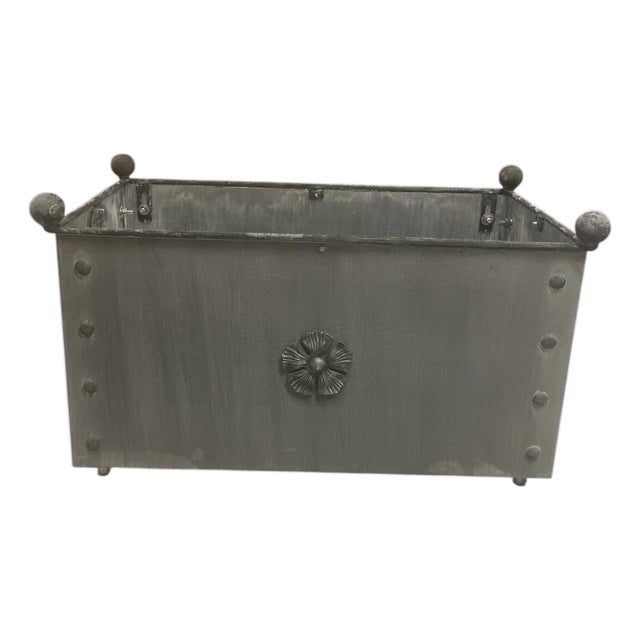 Contemporary Steel Trough Planter With Rosettes and Ball Finials For Sale