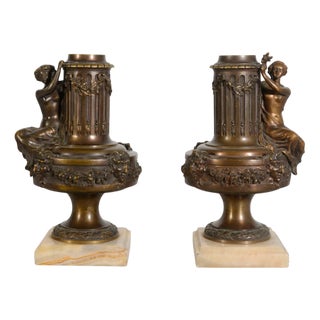 Classical Style Vases or Lamp Bases in Bronze, Set of 2 For Sale