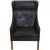 Børge Mogensen wing chair with stool, model 2204, upholstered in black leather and with legs of mahogany. The chair is...