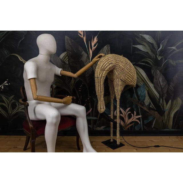 Mid-Century Modern Life-Size Rattan Bird Sculpture Floor Lamp, 1960s For Sale - Image 10 of 18