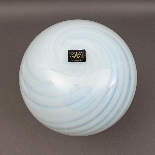 Laslo for Mikasa Japan Vintage Pink Opal White Swirl Art Glass Vase 10 7/8" For Sale In Miami - Image 6 of 9