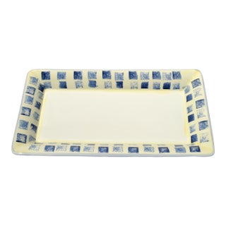 1980s Dansk Italy Ceramic Glazed Blue Checkered Rectangular Serving Platter For Sale