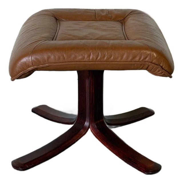 Tan Leather Ottoman Mid-Century Modern 1970s For Sale