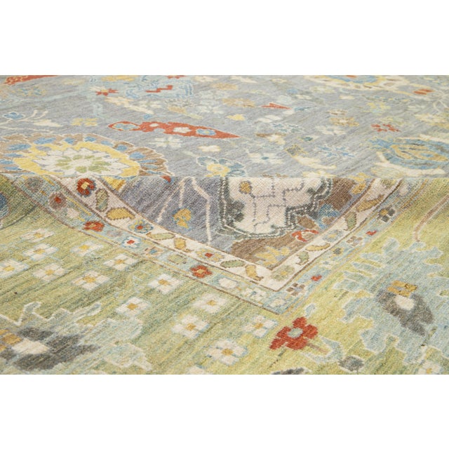 Gray Apadana's Modern Sultanabad Wool Rug Handmade in Gray With Floral Design For Sale - Image 8 of 12