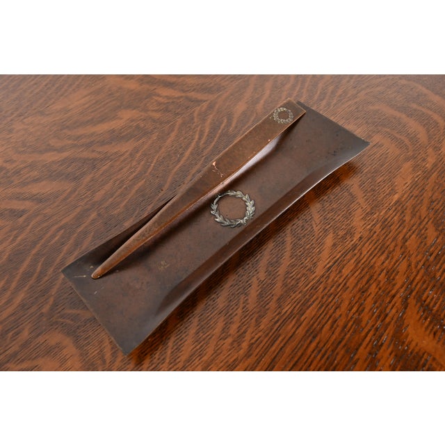Heintz Arts & Crafts Sterling Silver on Bronze Pen Tray For Sale - Image 11 of 12