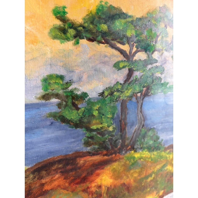 Wood Original Signed 1976 California Coastal Landscape Oil Painting, Monterey Peninsula Impressionist Seascape, Framed 27.5” X 22” For Sale - Image 7 of 11