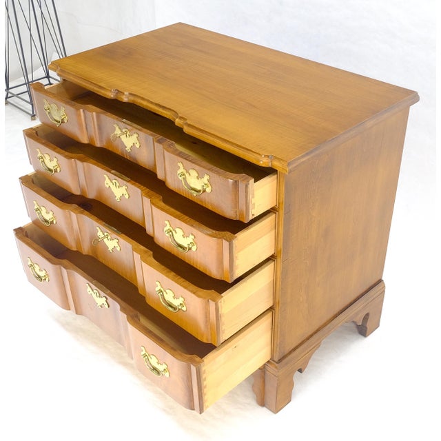 Chinese Very Fine Solid Tiger Maple Block Front Bracket Feet Bachelor Dresser Chest For Sale - Image 3 of 18