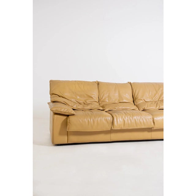 Vintage Italian Camel Colored Leather 3-Seat Sofa, 1970s For Sale - Image 6 of 8