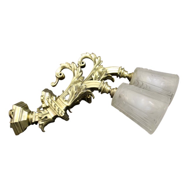 Art Deco Wall Lights with Bronze Mount from Muller Frères, 1920s, Set of 2 For Sale