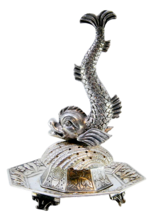 Silver Toothpick Holder with Fish Figure