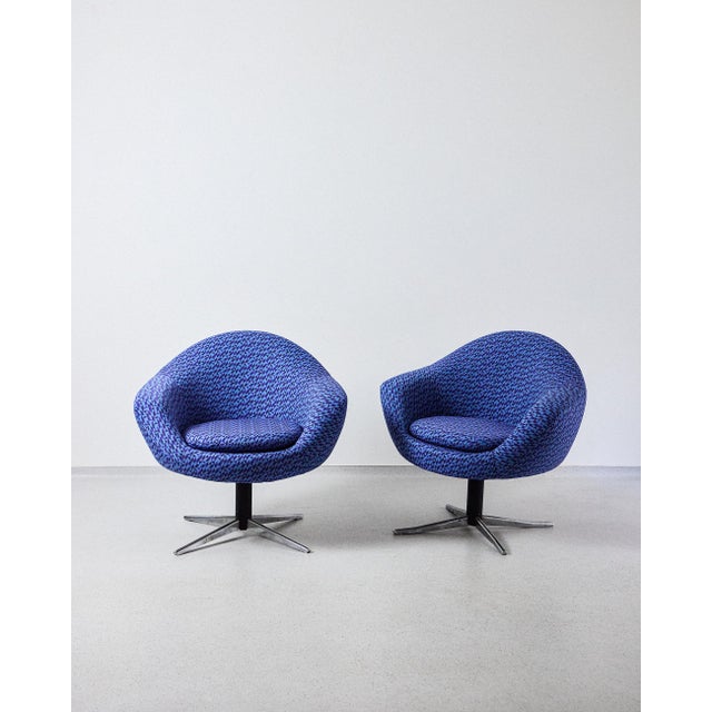 Blue Swivel Chair on Chrome Legs, 1970s, in Restored conditions. Designed 1970 to 1979 This piece is attributed to the...