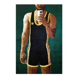 Cedric Vu "Cool Story Breaux" Acrylic Yarn Tufted Portrait, Selfie Figure, Teal Ground, Contemporary California Textile Art, Pop Art, 2025 For Sale