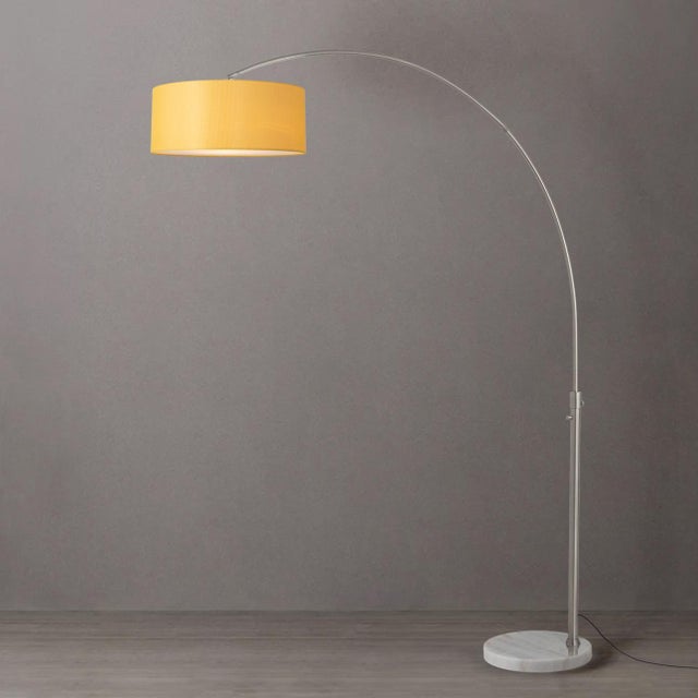 Mid-Century Modern 1960s 92" Mid Century Morelli Float Floor Lamp -Satin Nickel Finish, Mustard Linen Shade, White Marble Base, Dimmable For Sale - Image 3 of 4