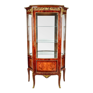 Early 20th Century French Sand Burl Wood Mirrored Hutch Cabinet Display Vitrine