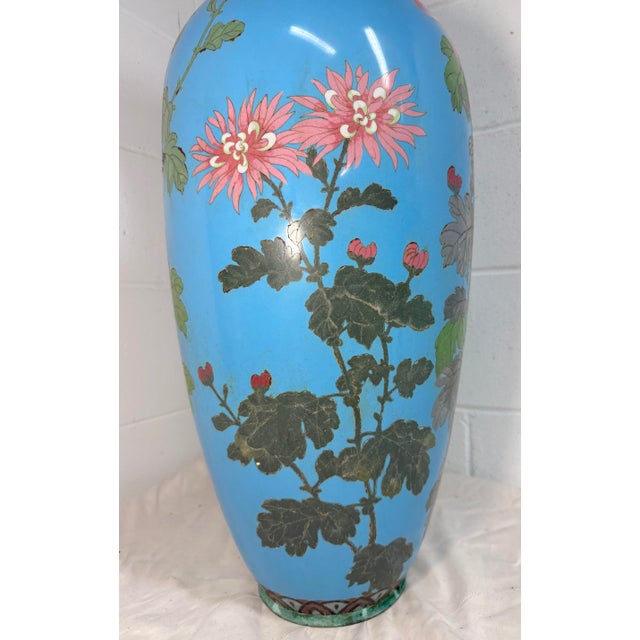 Huge Antique 19th Century Japanese Meiji Cloisonne Enamel Baby Blue Palace Vase For Sale - Image 13 of 17