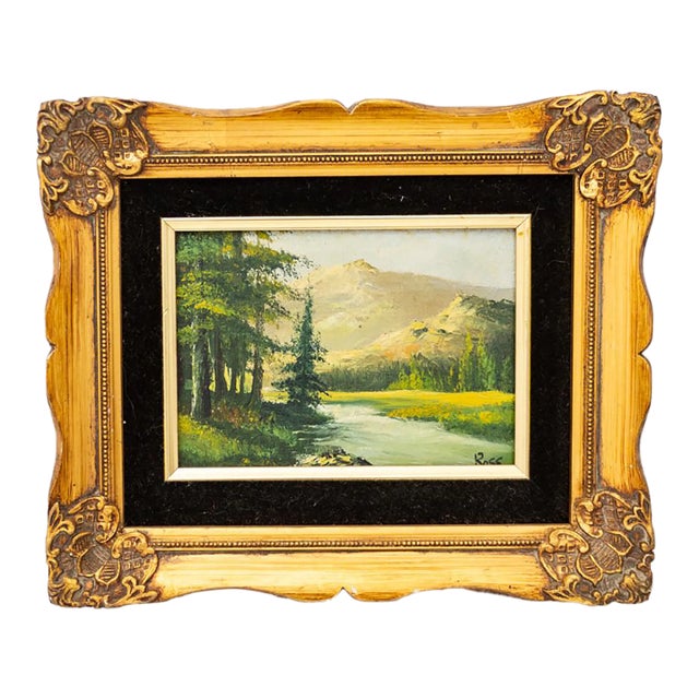 Small Framed Mountain Landscape Painting Signed Ross For Sale