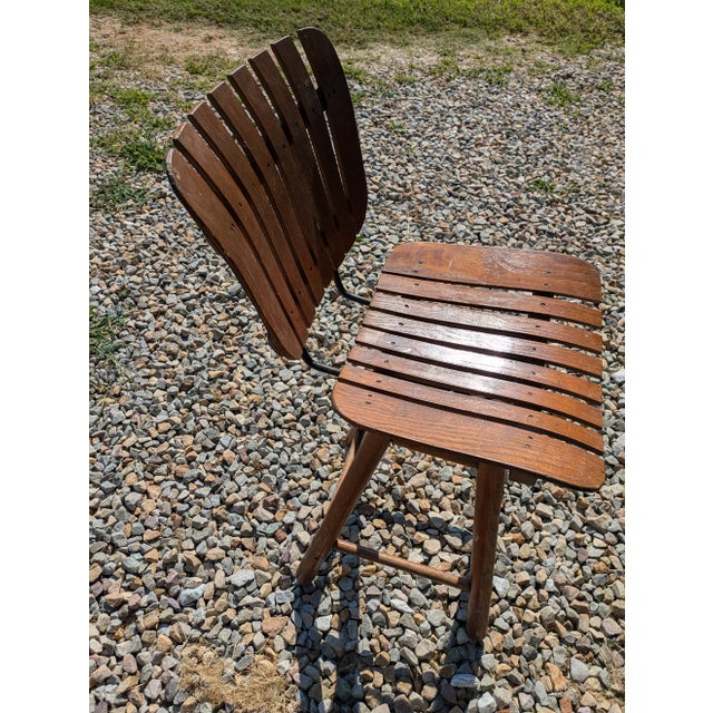 Late 20th Century Mid Century Modern Italian Arthur Umanoff Style Wood Slat Counter Stool in Oak For Sale - Image 5 of 5