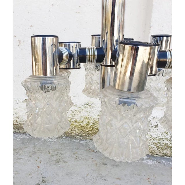 Vintage Chrome Plated and Cut Glass Ceiling Lamp from Targetti, 1970s For Sale - Image 12 of 13