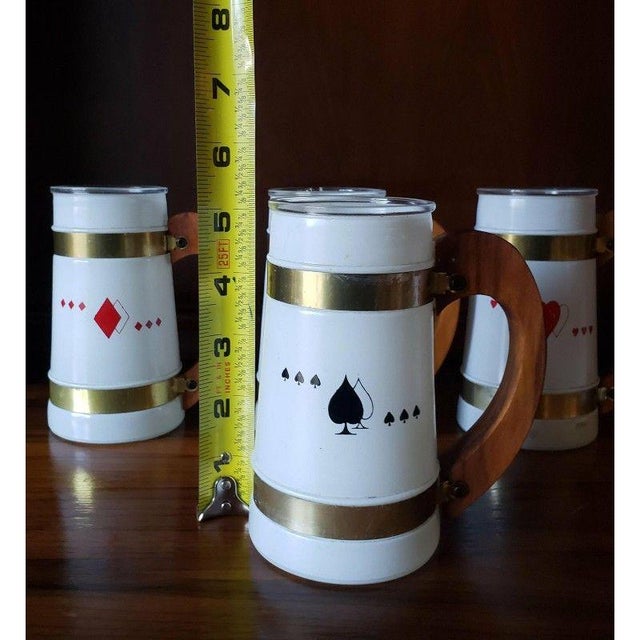 Mid 20th Century Vintage Playing Card Mugs Wooden Handles - Set of 4 For Sale - Image 5 of 8