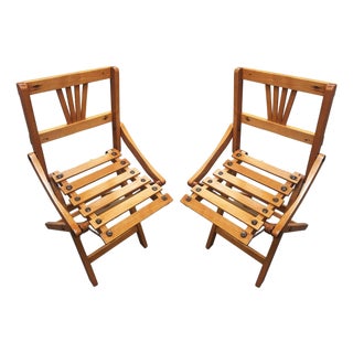 1950s George Nelson Inspired Child-Size Folding Wood Slat Chair, Pair For Sale