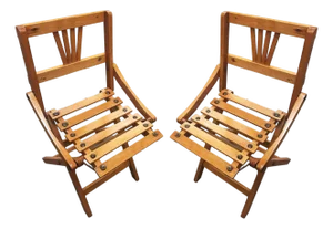 1950s George Nelson Inspired Child-Size Folding Wood Slat Chair, Pair