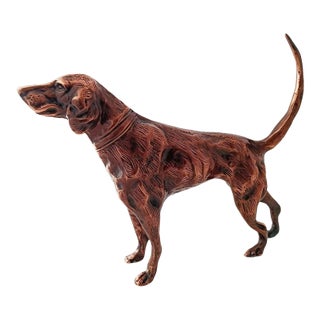 Antique Copper Finish Metal Dog Sculpture For Sale