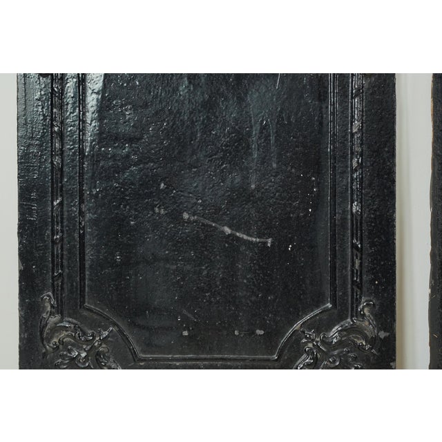 The Plaza Hotel French Style Black Cast Iron Fireback Set For Sale - Image 11 of 15