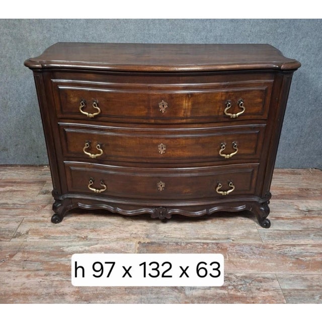 Brown Mid-20th Century Louis XV Curved Chest of Drawers in Walnut For Sale - Image 8 of 12