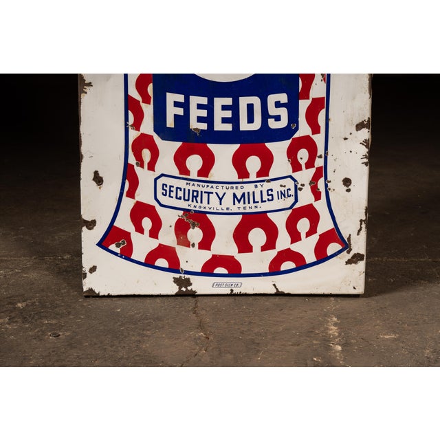 Vintage Security Feeds Porcelain Advertising Sign by Post Sign Co. For Sale - Image 4 of 7