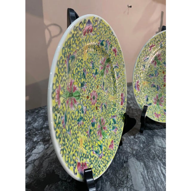 Beautiful yellow pattern marked Chinese plates.