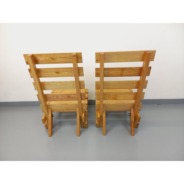 Tan Set of Vintage Brutalist Wooden Slatted Armchairs, 1960s For Sale - Image 8 of 18