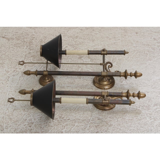 Chapman Manufacturing Company 1970s Chapman Traditional Brass Tole Shade Wall Lights - a Pair For Sale - Image 4 of 14