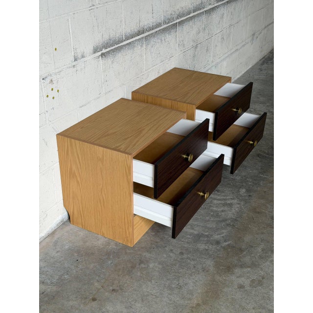 Oak 2 Drawer Bedside Nightstands Set of 2 Vintage Mid-Century Modern 1980s For Sale - Image 10 of 11