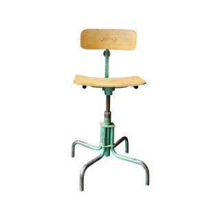 Vintage Wood & Metal Desk Chair For Sale