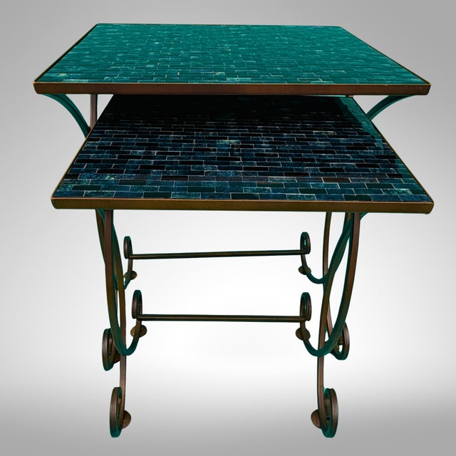 2010s Mosaic Tile Nesting Tables Cerulean Pier 1 Imports Set For Sale - Image 5 of 18