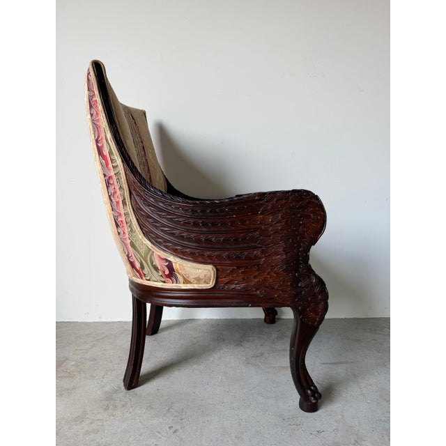 Vintage French Empire / Renaissance Revival Style Hand-Carved Mahogany Swan Armchair For Sale In Miami - Image 6 of 13
