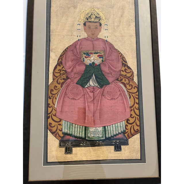 Dating from the 1850’s Qing Dynasty (1644-1911) This painting features a very fine portrait of a high ranking lady The...