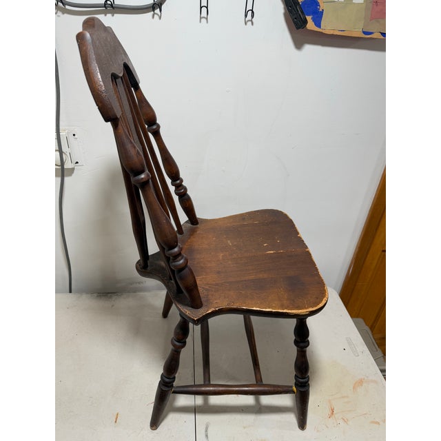 Traditional Early 20th Century Antique Brace Back Windsor Chair With Grooved Seat For Sale - Image 3 of 12