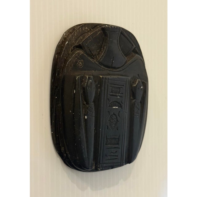 Black Vintage Egyptian Hand-Carved Black Serpentine Stone Scarab Plaque With Hieroglyphic Motifs For Sale - Image 8 of 12