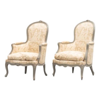 Set of Antique French Bergeres with Carved Flower Detail, 1765 For Sale