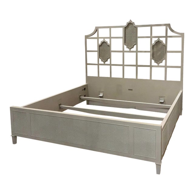 Jonathan Charles Organic Modern Gray Wood Caned Trellis King Bed Frame Chairish
