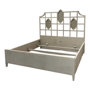 Jonathan Charles Organic Modern Gray Wood Caned Trellis King Bed Frame