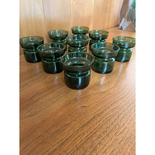 Dansk Dansk Designs Green Glass Candle Holder | Designed by Jens Quistgaard in 1960s - Set of 9 For Sale - Image 4 of 7