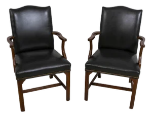 Pair of Southwood Chippendale Style Leather Armchairs