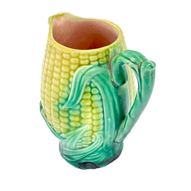 Vintage majolica corn creamer with handle and spout. No maker's marks